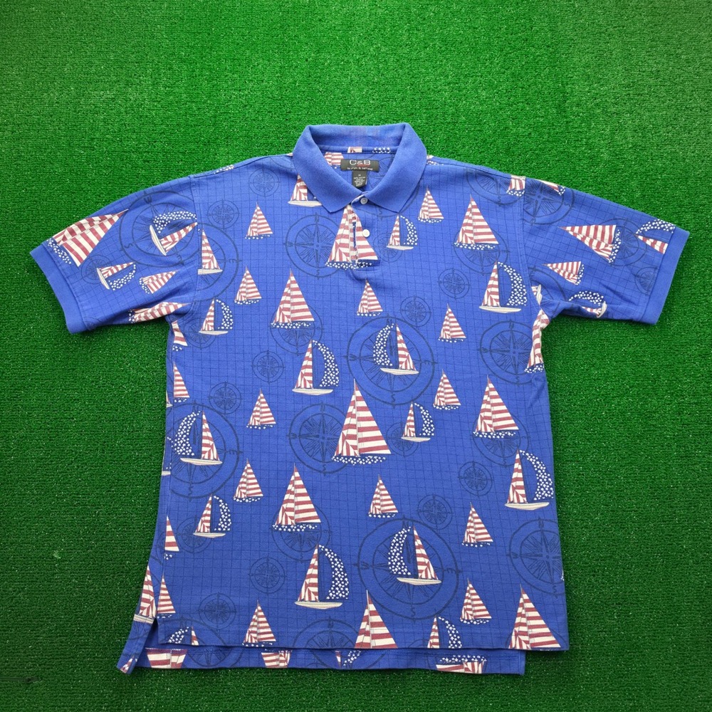 Vintage C&B Sport by Croft & Barrow Nautical Sailboat Polo Shirt Mens Medium